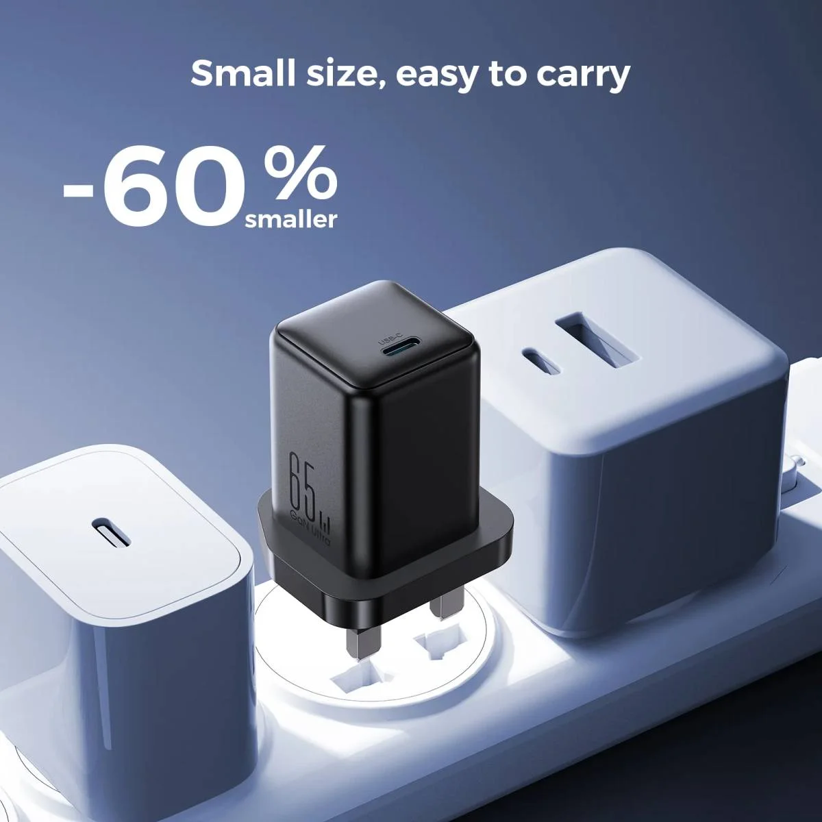 JOYROOM JR-TCG18 65W GaN USB-C Charger, EU/UK Plug - Black - Image 8