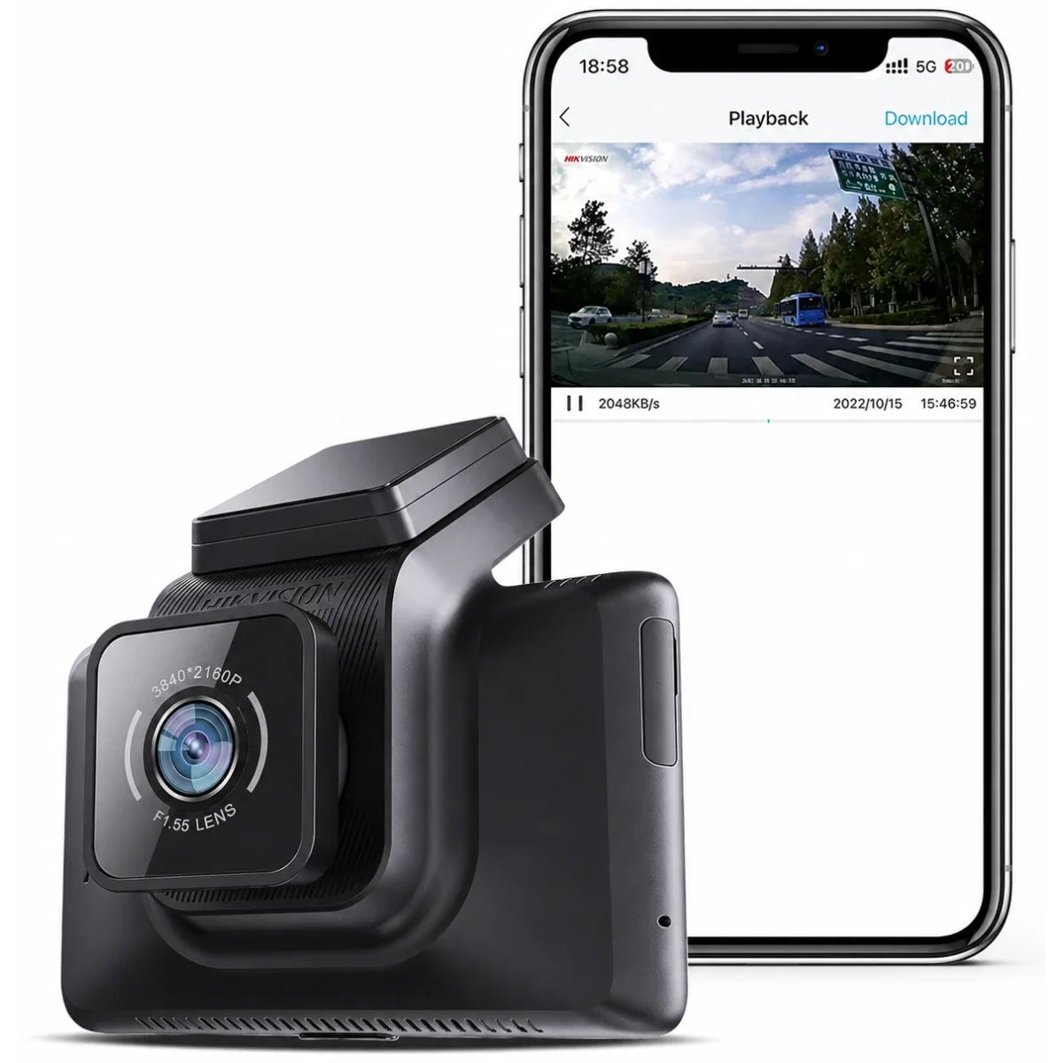 كاميرا داش أمامية HIKVISION AE-DC4328-K5 بدقة 2160P مع GPS وWi‑Fi وحساس G وشاشة 3 إنش