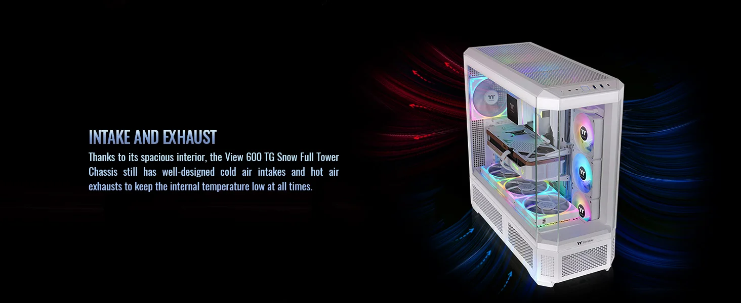 هيكل كمبيوتر Thermaltake View 600 TG فل تاور مع دعم رادياتير 420mm وطقم شاشة LCD مقاس 6.0 إنش Snow White - Image 13