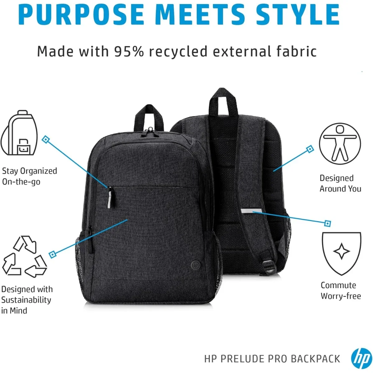 حقيبة ظهر لابتوب HP Prelude Pro مقاس 15.6 إنش معاد تدويرها لون فحمي - Image 2