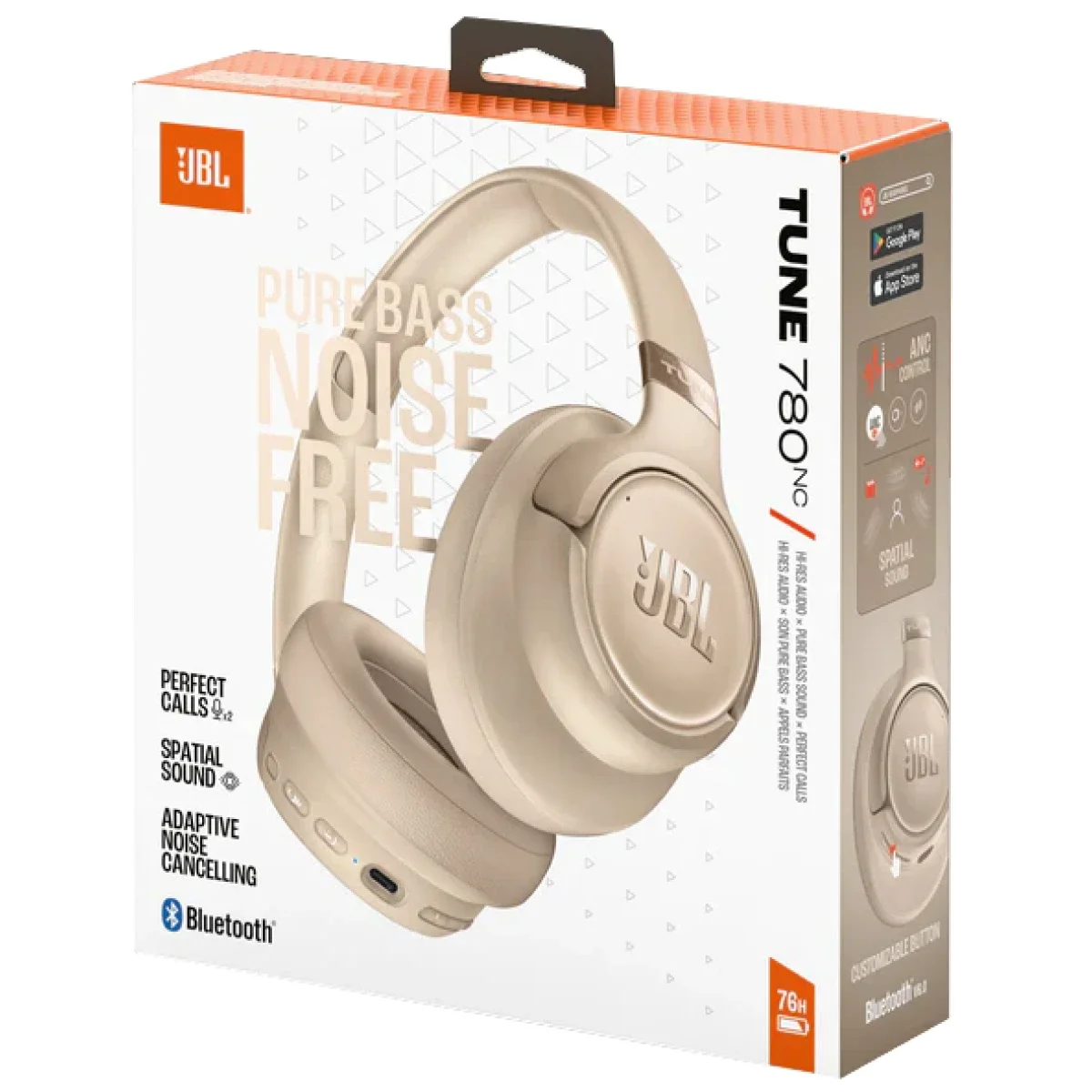 JBL Tune 780 NC Wireless Over-Ear Bluetooth Headphones, Adaptive Noise Cancelling, 76-Hour Battery, Beige