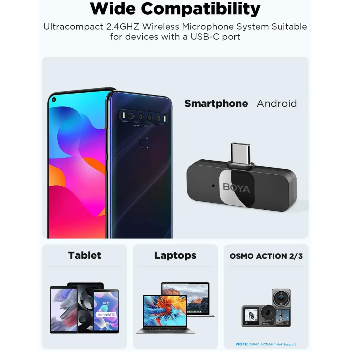 Boya BY-V20 USB-C Wireless Lavalier Microphone with Noise Cancellation - Black - Thumbnail 6
