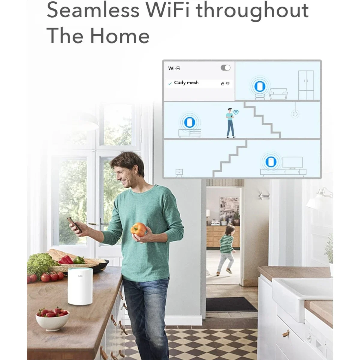 CUDY M1300 AC1200 Dual-Band Mesh WiFi Router & Extender with Gigabit Ports 1-Pack - Thumbnail 5