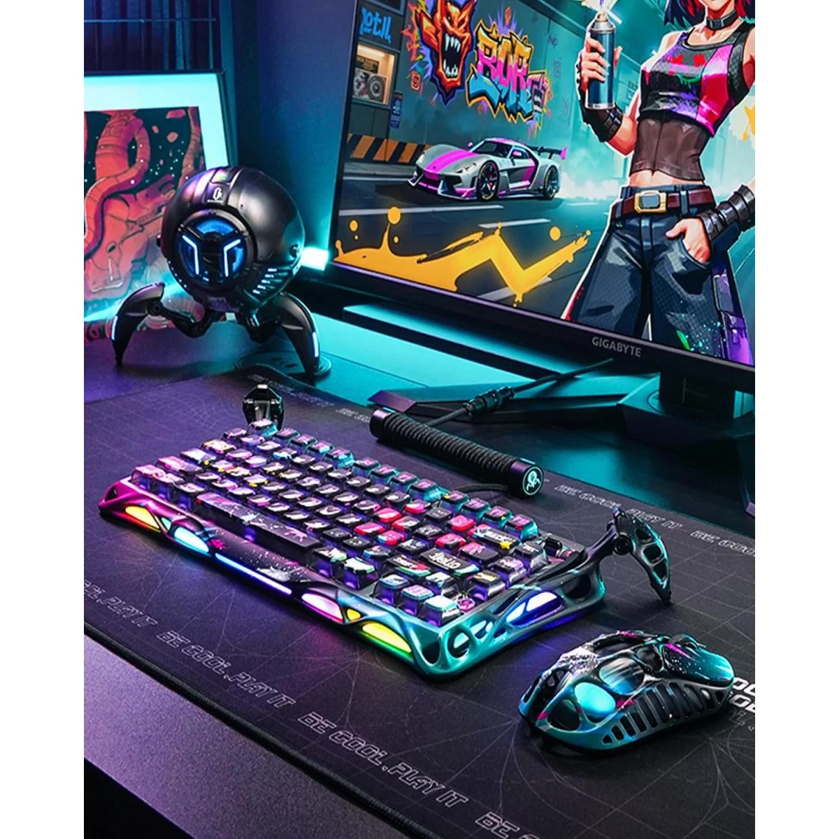 كيبورد ألعاب GravaStar Mercury V75 Pro بنسبة 75% ومفاتيح Hall Effect ومعدل 8000Hz - Neon Graffiti - Image 2