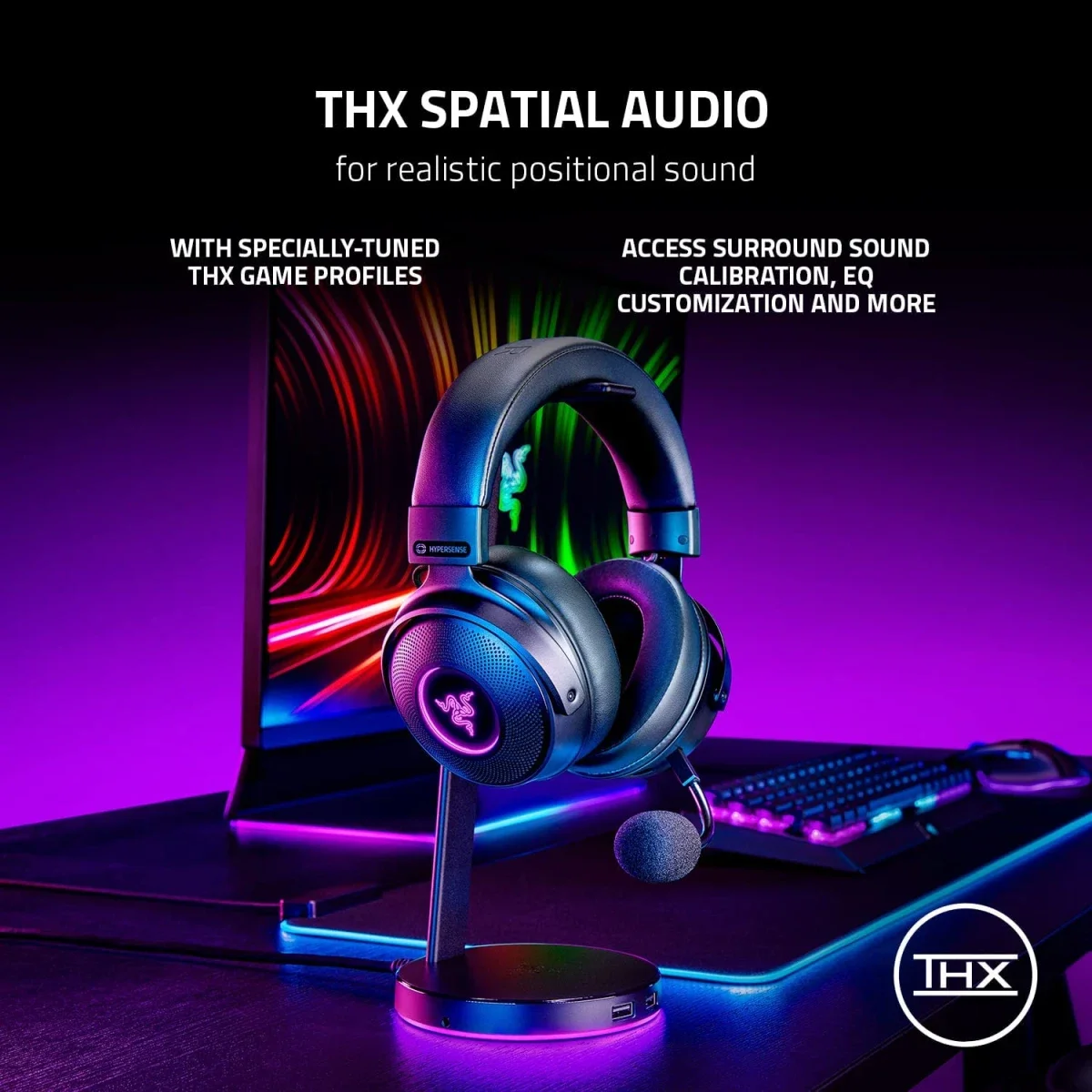سماعة ألعاب Razer Kraken V3 Pro لاسلكية مع HyperSense وصوت THX 7.1 وإضاءة Chroma RGB - Thumbnail 5