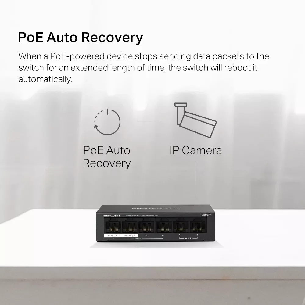سويتش شبكة MERCUSYS MS106GP جيجابت 6 منافذ مع PoE+ - Thumbnail 7