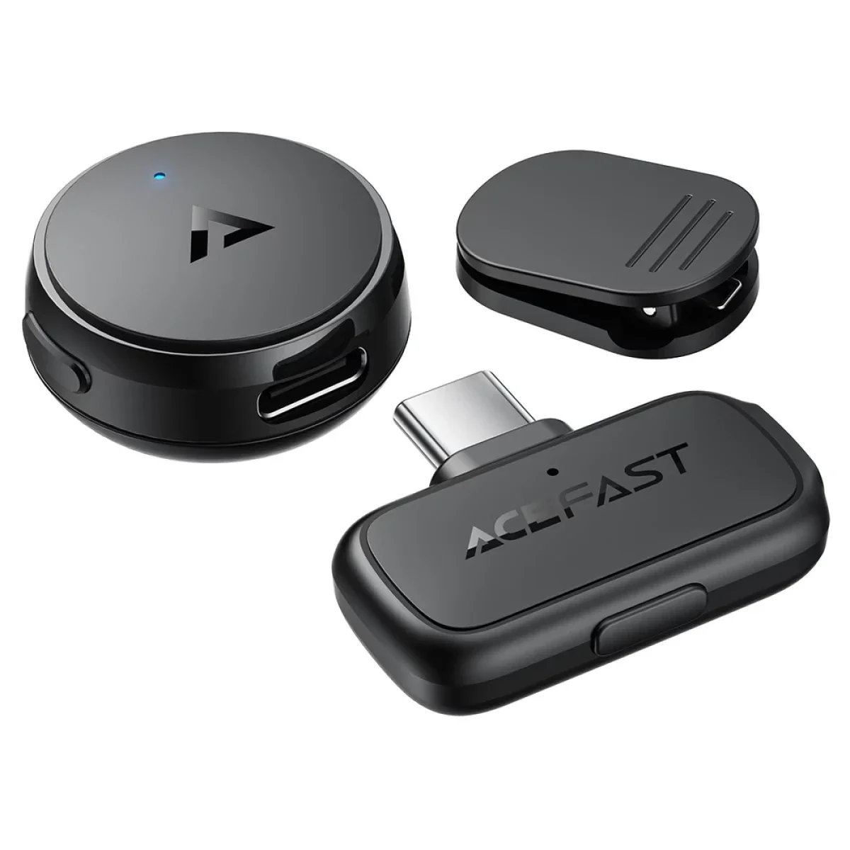 مايكروفون لافالير ACEFAST R7 لاسلكي 2.4GHz مع مستقبل USB-C - أسود - Thumbnail 3