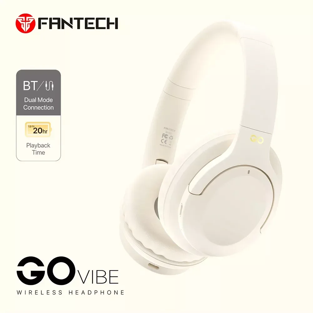 سماعة رأس Fantech WH05A Go Vibe لاسلكية بلوتوث 5.3 بعزل ضوضاء ANC، بيج - Thumbnail 2