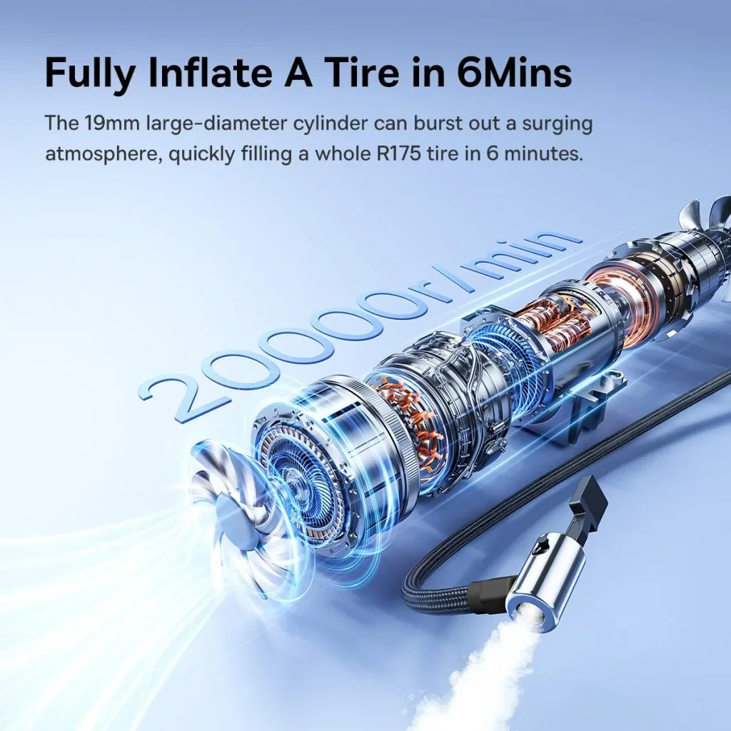Baseus VA1 Dual-Power Car Tire Inflator with Flashlight and 6000mAh Power Bank - Thumbnail 11