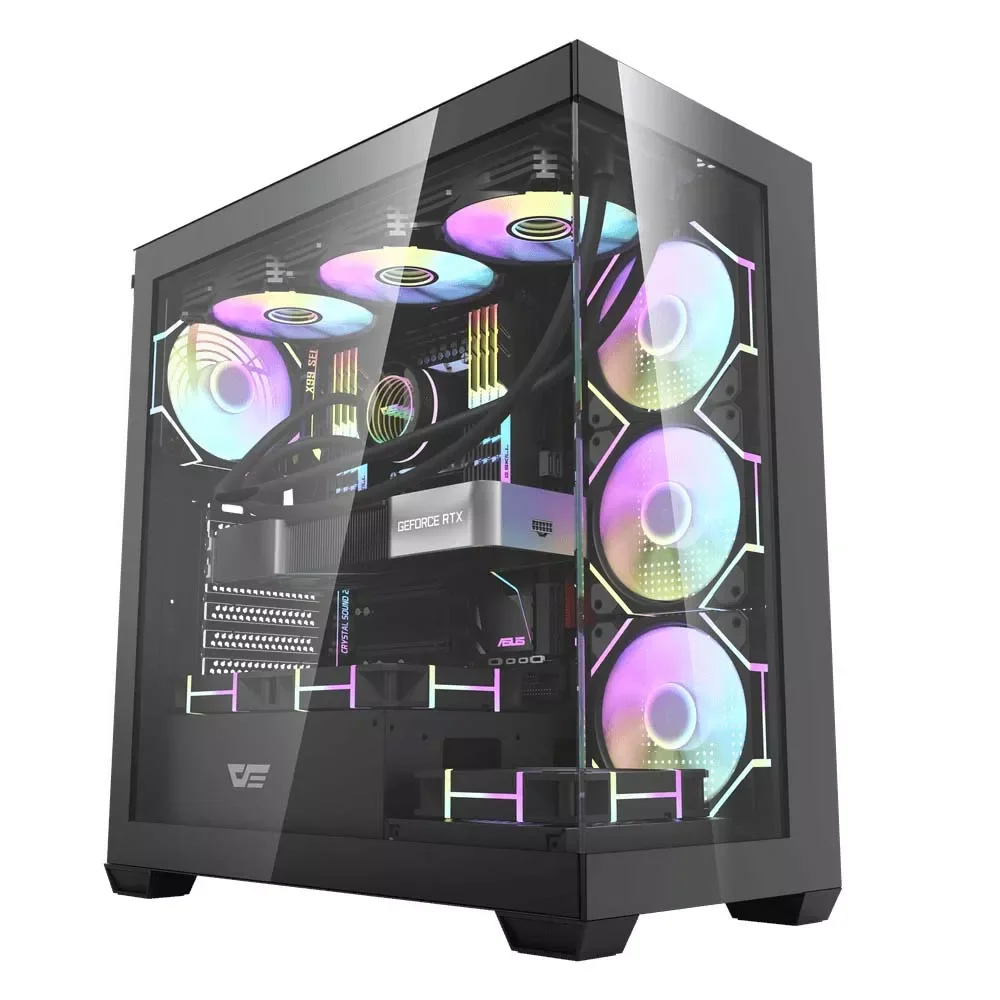 كيس كمبيوتر DarkFlash DS900 ميد تاور ATX بتصميم Air Wood مع 6 مراوح ARGB - أسود