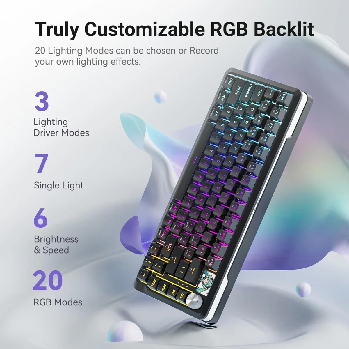 كيبورد ألعاب ميكانيكي Redragon K708 لاسلكي ثلاثي الاتصال مع شاشة LCD وإضاءة RGB وبطارية 4000mAh - Thumbnail 6