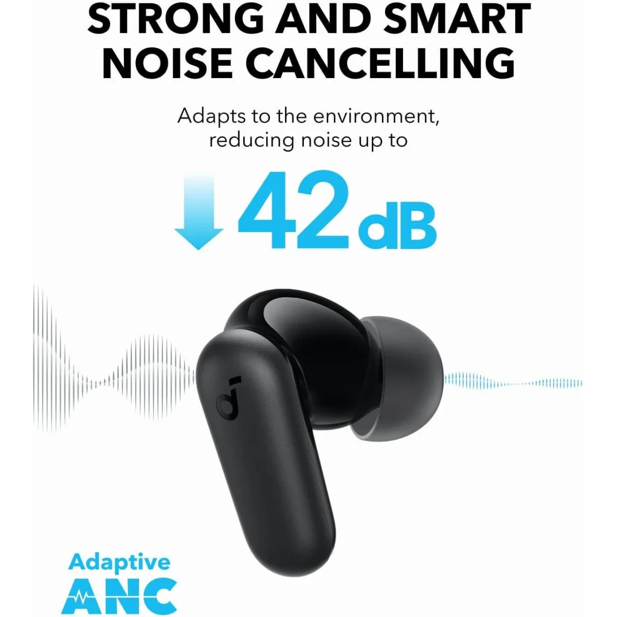 سماعات Anker Soundcore R50i NC لاسلكية، إلغاء ضوضاء، تشغيل 45 ساعة، Bluetooth 5.4، أسود - Thumbnail 3