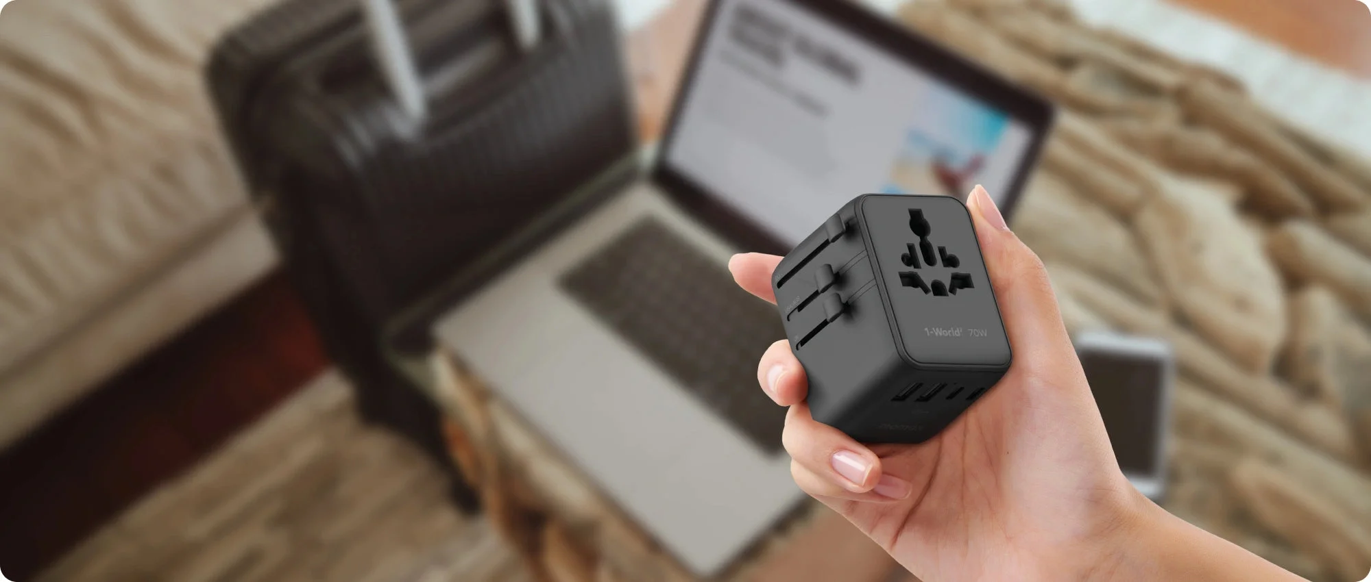 MOMAX 1-World² 70W 5-Port Mini Universal GaN Travel Charger with Dual AC, Desert Titanium - Thumbnail 8