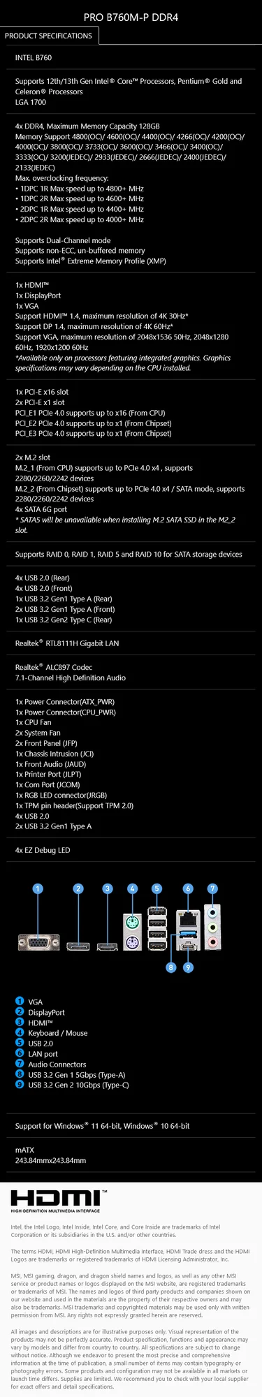 لوحة أم MSI PRO B760M-P DDR5 بشريحة Intel B760 مع PCIe 4.0 و2x M.2 - Image 13
