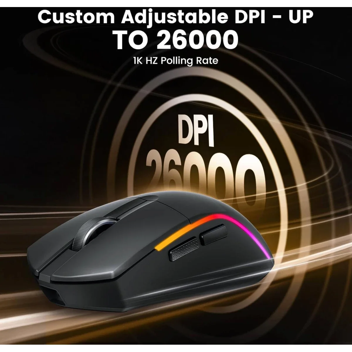 ماوس ألعاب Redragon Deicide M816 Pro لاسلكي ثلاثي الوضع، 26000 DPI، 61g، أسود - Thumbnail 3