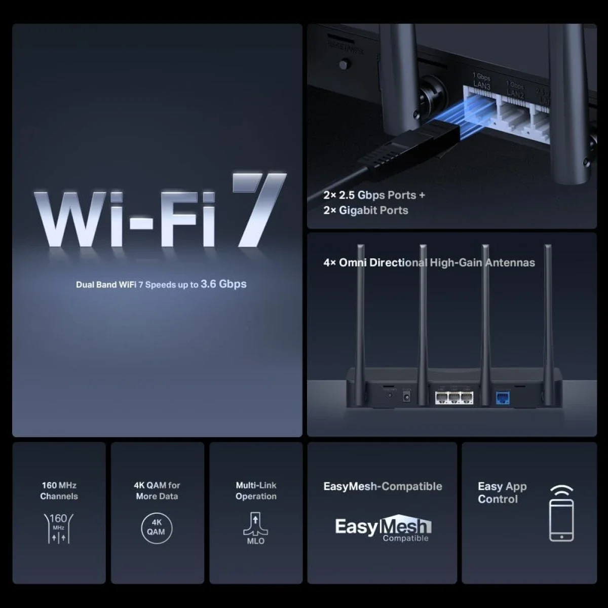 MERCUSYS MR27BE BE3600 Dual-Band Wi-Fi 7 Router with 2x 2.5 Gbps Ports - Image 4
