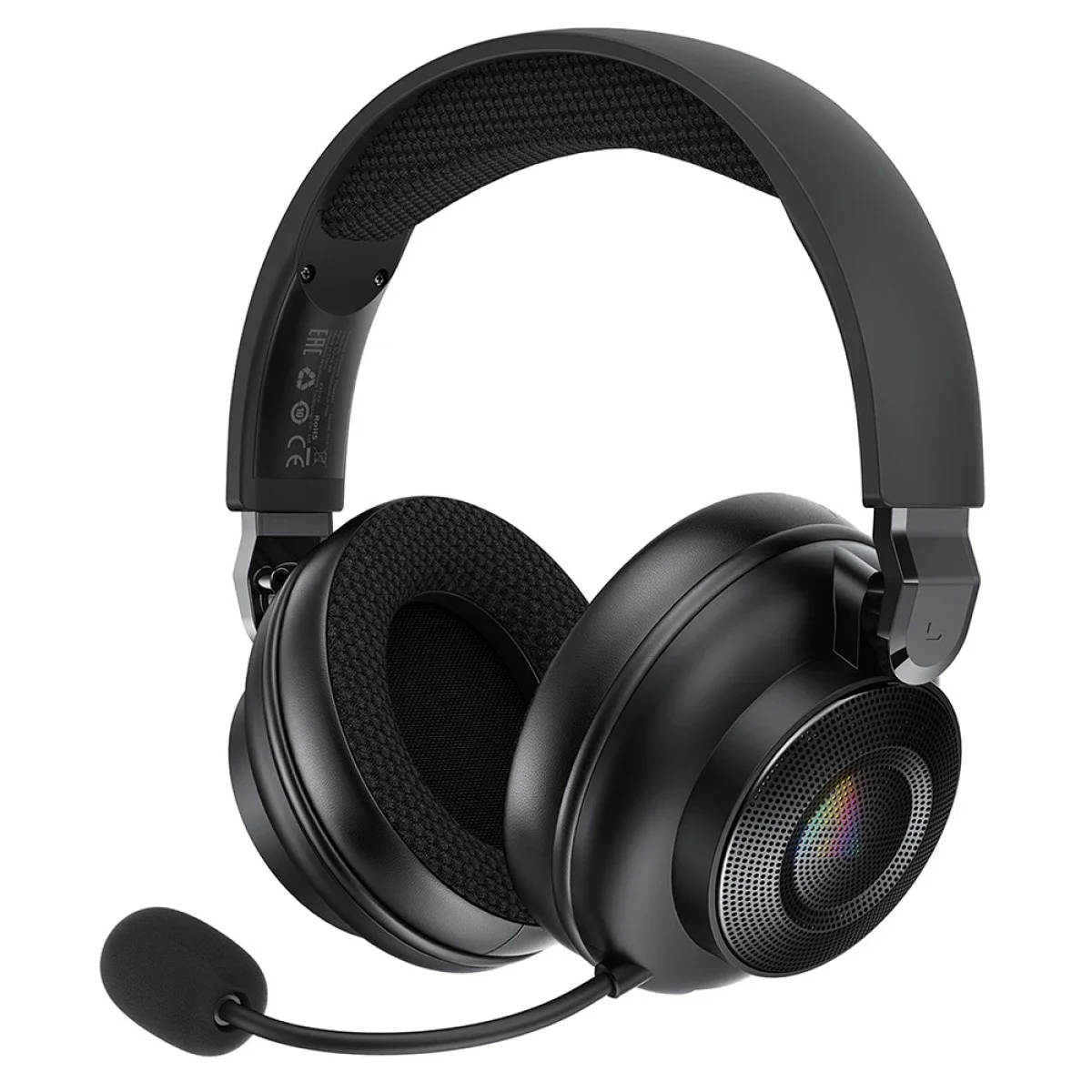 سماعة ألعاب ACEFAST H15 لاسلكية مع Bluetooth 6.0 و2.4GHz وإضاءة RGB وميكروفون - أسود