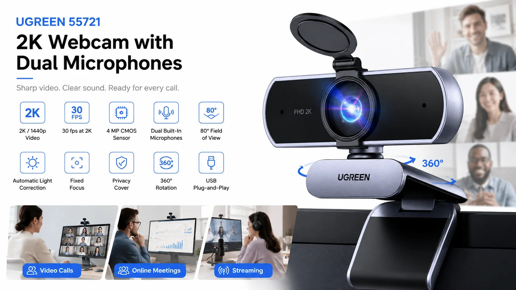 Ugreen 55721 2K 1440p USB Webcam with Dual Microphones - Image 9