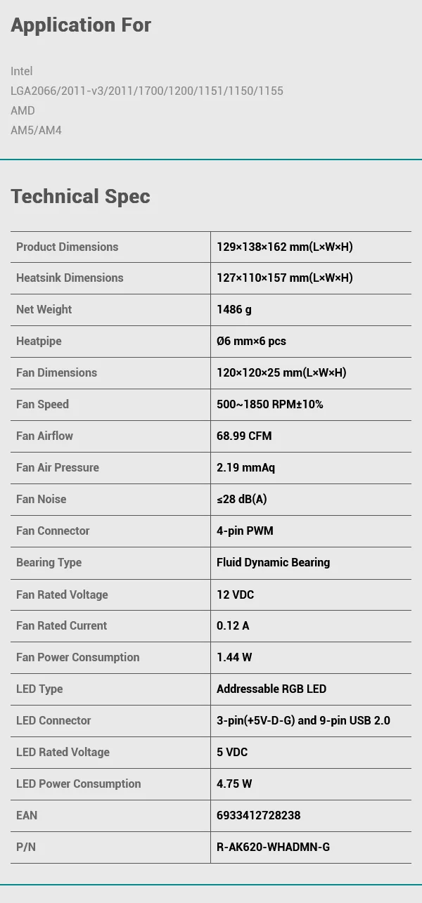 DeepCool AK620 Digital White CPU Air Cooler 260W TDP Dual-Tower with ARGB Display - Image 14