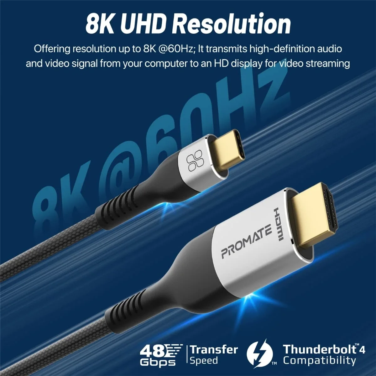 كابل USB-C إلى HDMI من Promate MediaCord-8K بسرعة 48Gbps ودقة 8K 60Hz - Image 2