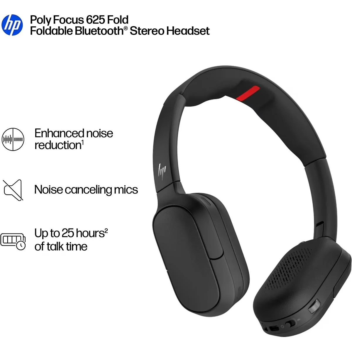 Poly Focus 625 Fold Stereo Bluetooth Headset, Hybrid ANC, 4 Noise-Cancelling Microphones, Up to 25 Hours Talk Time, Foldable - Image 12