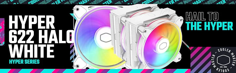 مبرد هوائي للمعالج Cooler Master Hyper 622 Halo ثنائي البرج مع مروحتي Halo² ARGB و6 أنابيب حرارية، أبيض - Image 6