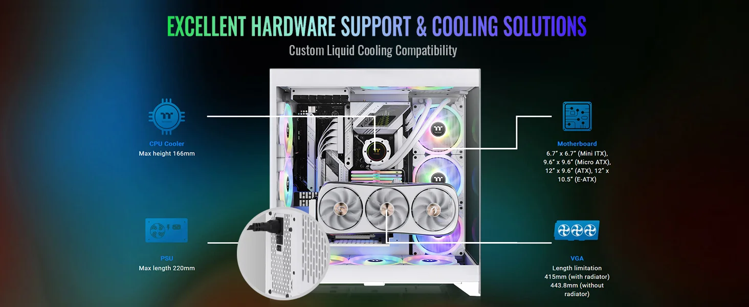 Thermaltake CTE E600 MX E-ATX Mid-Tower Case with 3-Way Floating GPU Mounting Bracket and 400mm PCIe 4.0 Riser Cable - White - Image 19