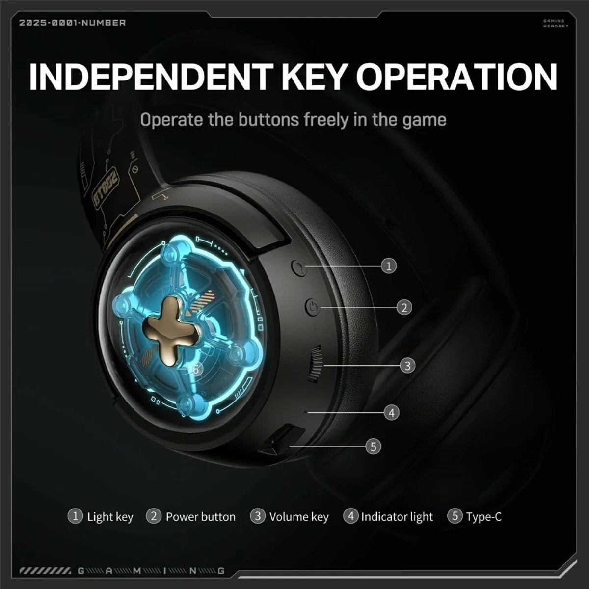 ONIKUMA GT802 Triple-Mode Wireless Gaming Headset with RGB Light, 60-Hour Battery - Black - Image 6