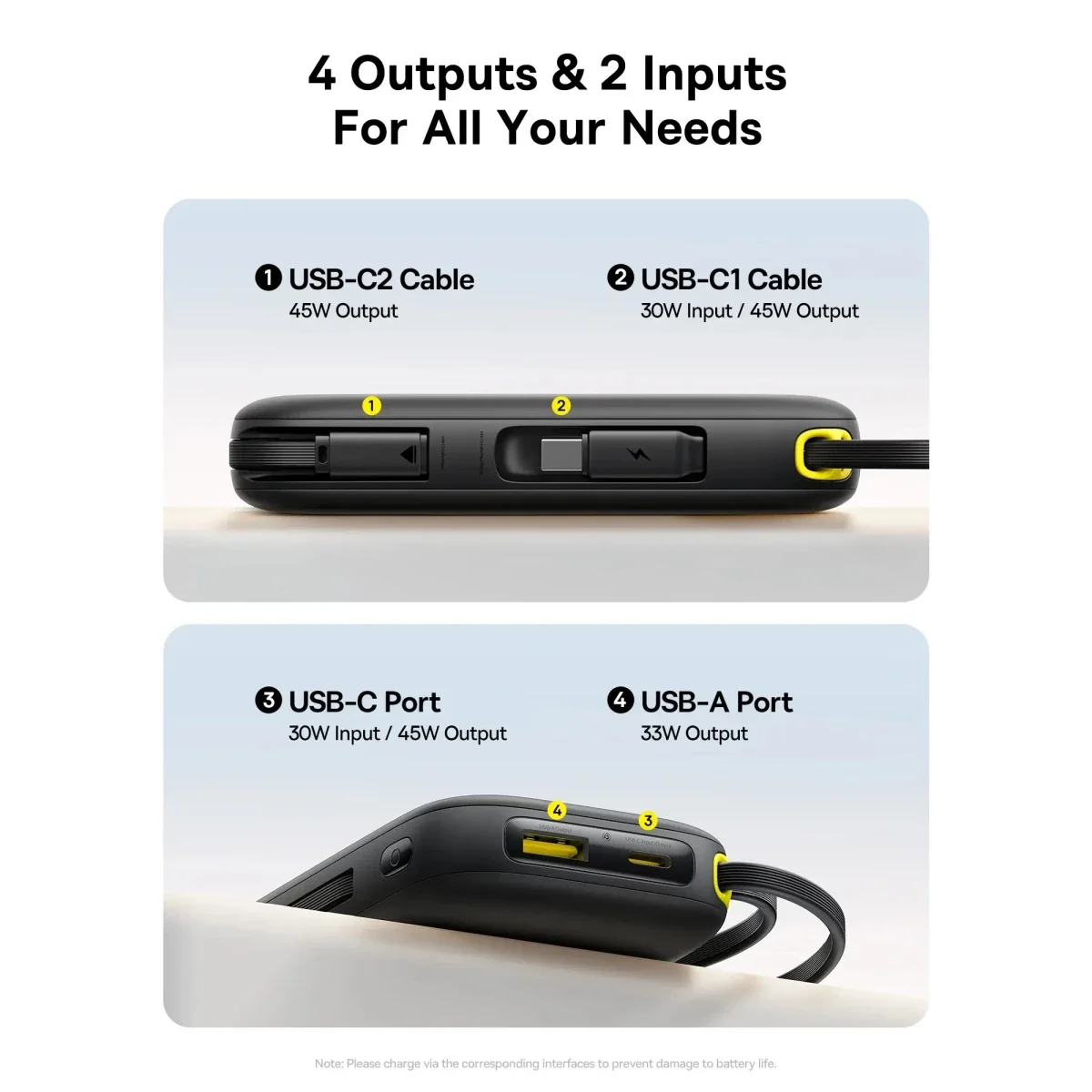 Baseus Qpow 3 Cosmic 10000mAh 45W Power Bank with 2 Built-in USB-C Cables - Black - Thumbnail 4