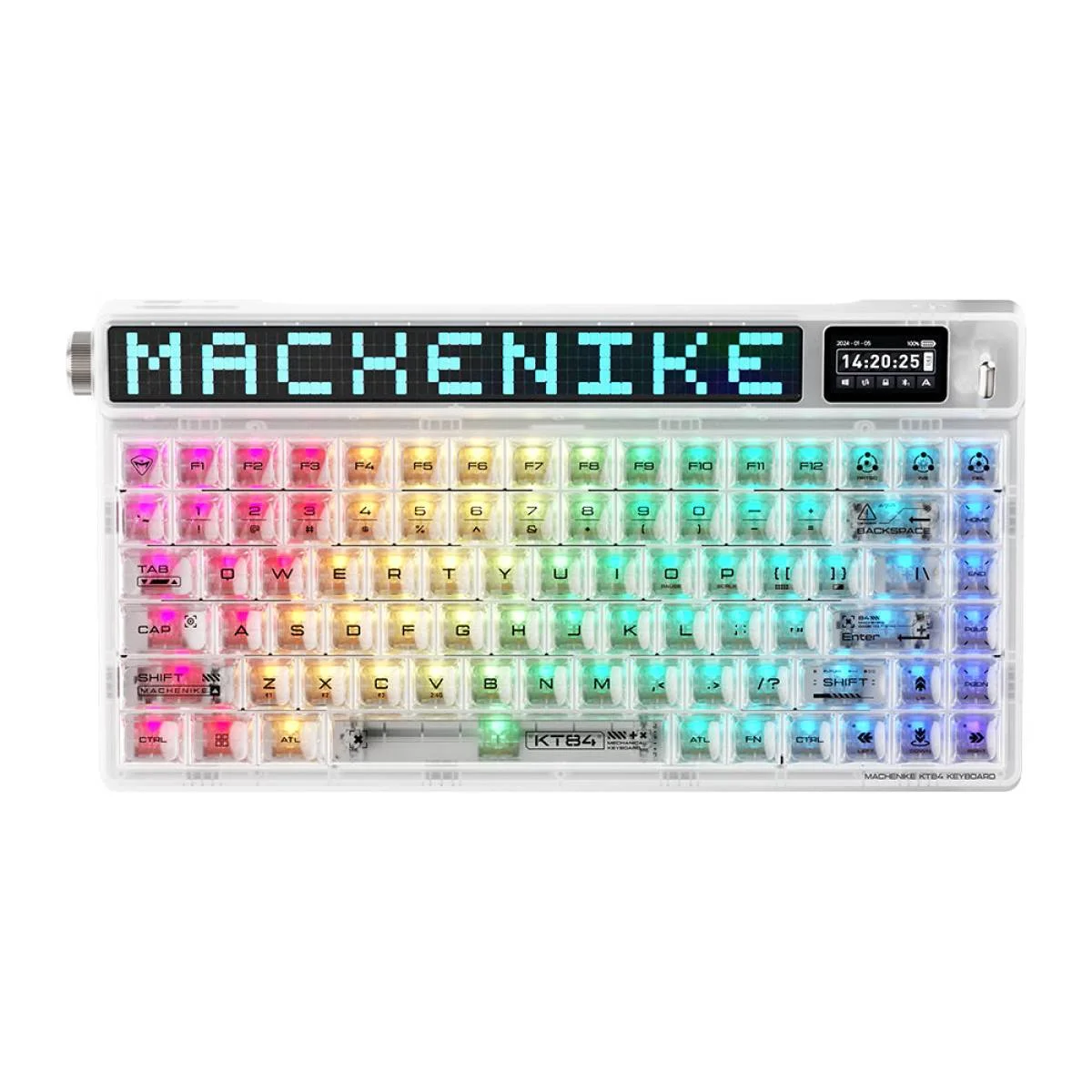 كيبورد ميكانيكي Machenike KT84 بـ84 مفتاح واتصال ثلاثي وشاشة LED Matrix وTFT وسويتشات Gateron Yellow - أبيض