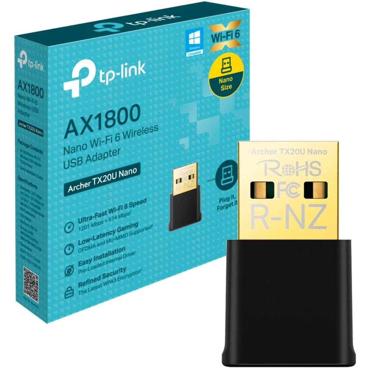 محول واي فاي TP-LINK AX1800 USB 6 مزدوج النطاق Archer TX20U Nano