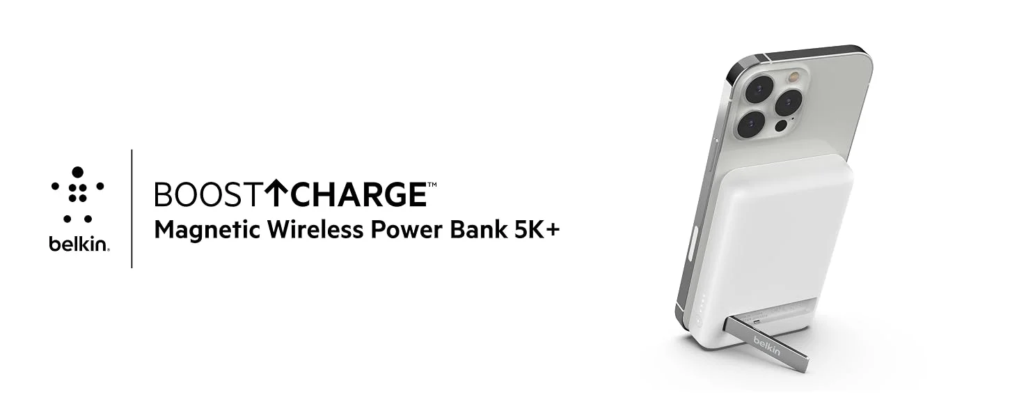 باور بانك لاسلكي Belkin BoostCharge بسعة 5000mAh وشحن MagSafe بقدرة 7.5W مع حامل منبثق - أبيض - Thumbnail 9