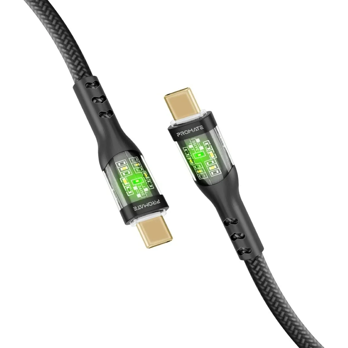 Promate TransLine-CC USB-C to USB-C Cable 60W PD 120cm Nylon Braided - Image 1