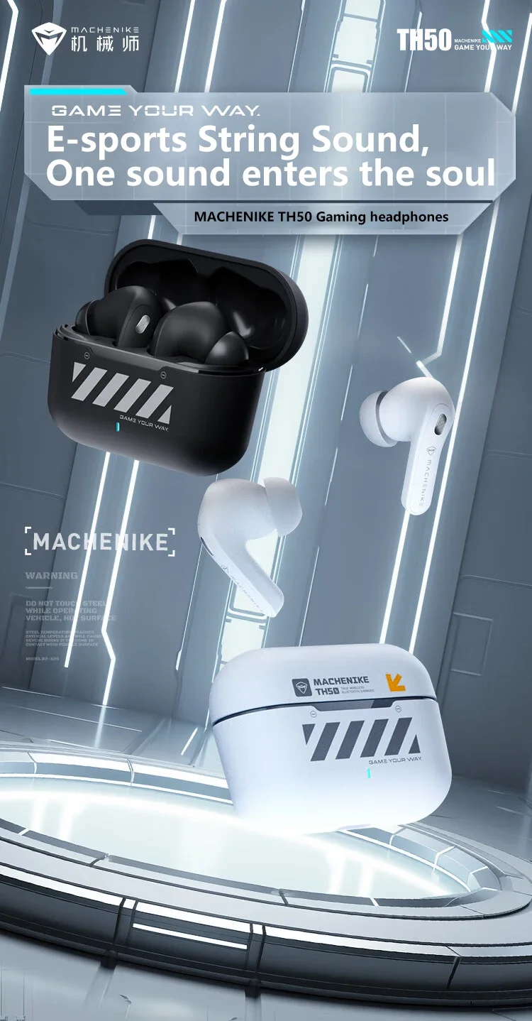 سماعات أذن لاسلكية MACHENIKE TH50 للألعاب داخل الأذن Bluetooth 5.3 بتقليل ضوضاء ANC AI وIPX5 أبيض - Image 9
