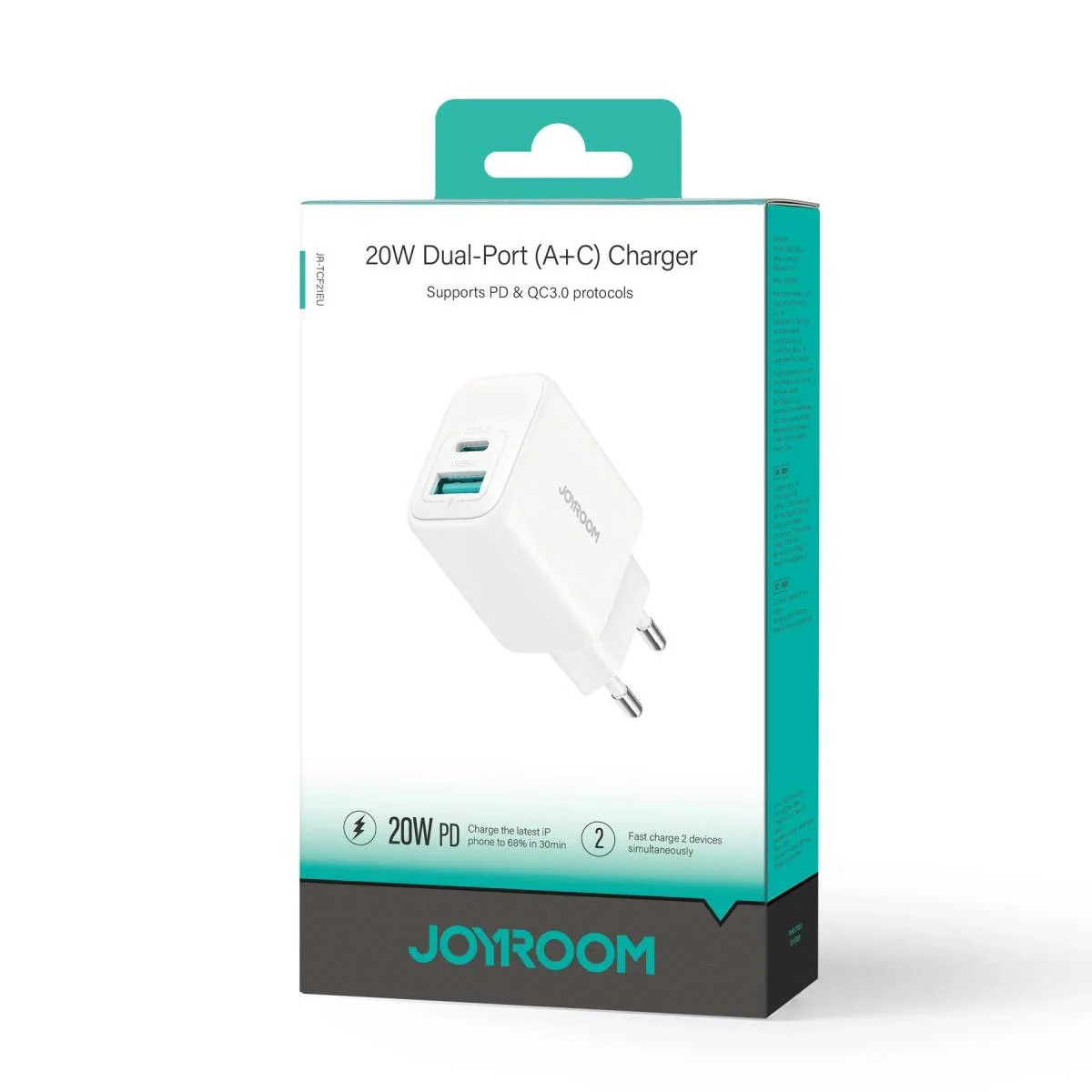 JOYROOM JR-TCF21 20W Dual-Port USB-C + USB-A Wall Charger - Image 3