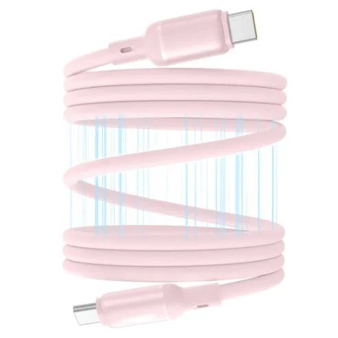 كيبل Pisen CC-FC22-1000 من USB-C إلى USB-C مغناطيسي مجدول 60W بطول 1 متر، وردي