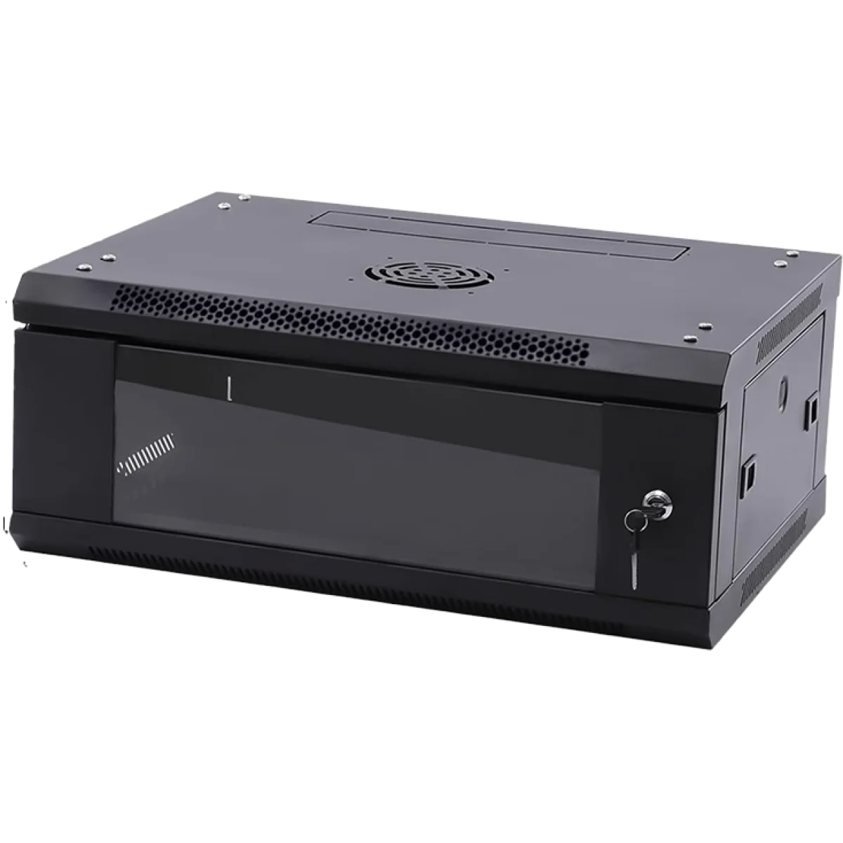 خزانة شبكات جدارية Slimline 4U مقاس 550 × 400 × 210 مم مع PDU 4 مقابس ومروحة - Image 2