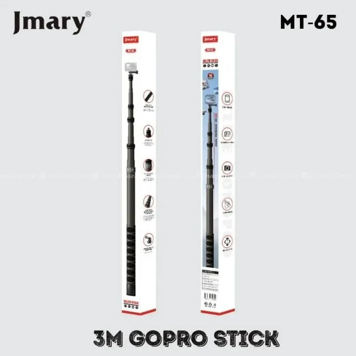 Jmary MT-65 Carbon Fiber Invisible Extension Pole for Action Cameras, 3 Meter, Black - Thumbnail 7