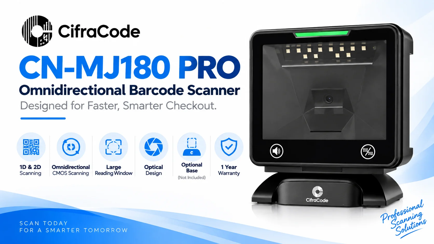 قارئ باركود مكتبي CifraCODE CN-MJ180 PRO متعدد الاتجاهات 1D/2D - أسود - Thumbnail 3
