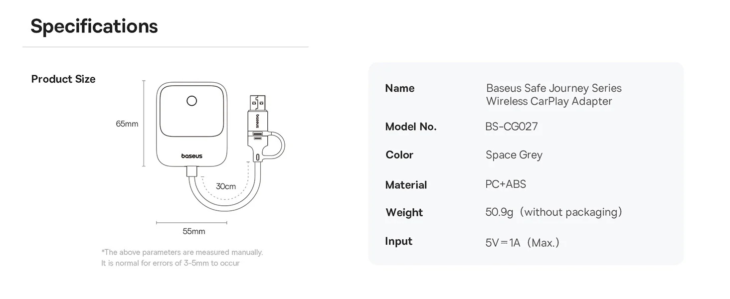 Baseus PrimeTrip Wireless CarPlay Adapter for iPhone, Grey - Thumbnail 22