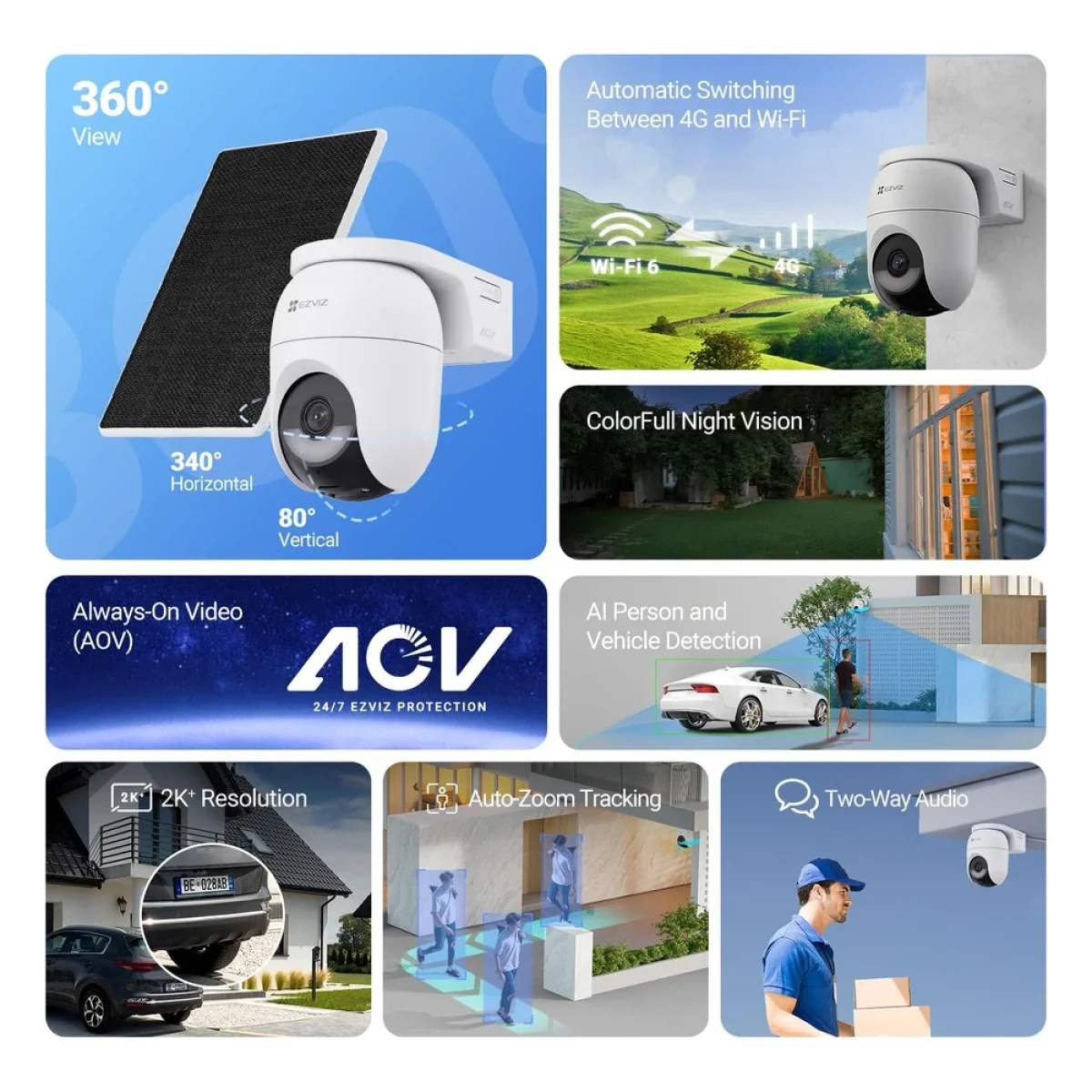كاميرا مراقبة خارجية Ezviz CB8 Lite 4G Kit تعمل بالبطارية وتدعم التحريك والإمالة بدقة 2K+ مع لوح شمسي 5W CS-CB8C/SP 4MP - Thumbnail 2