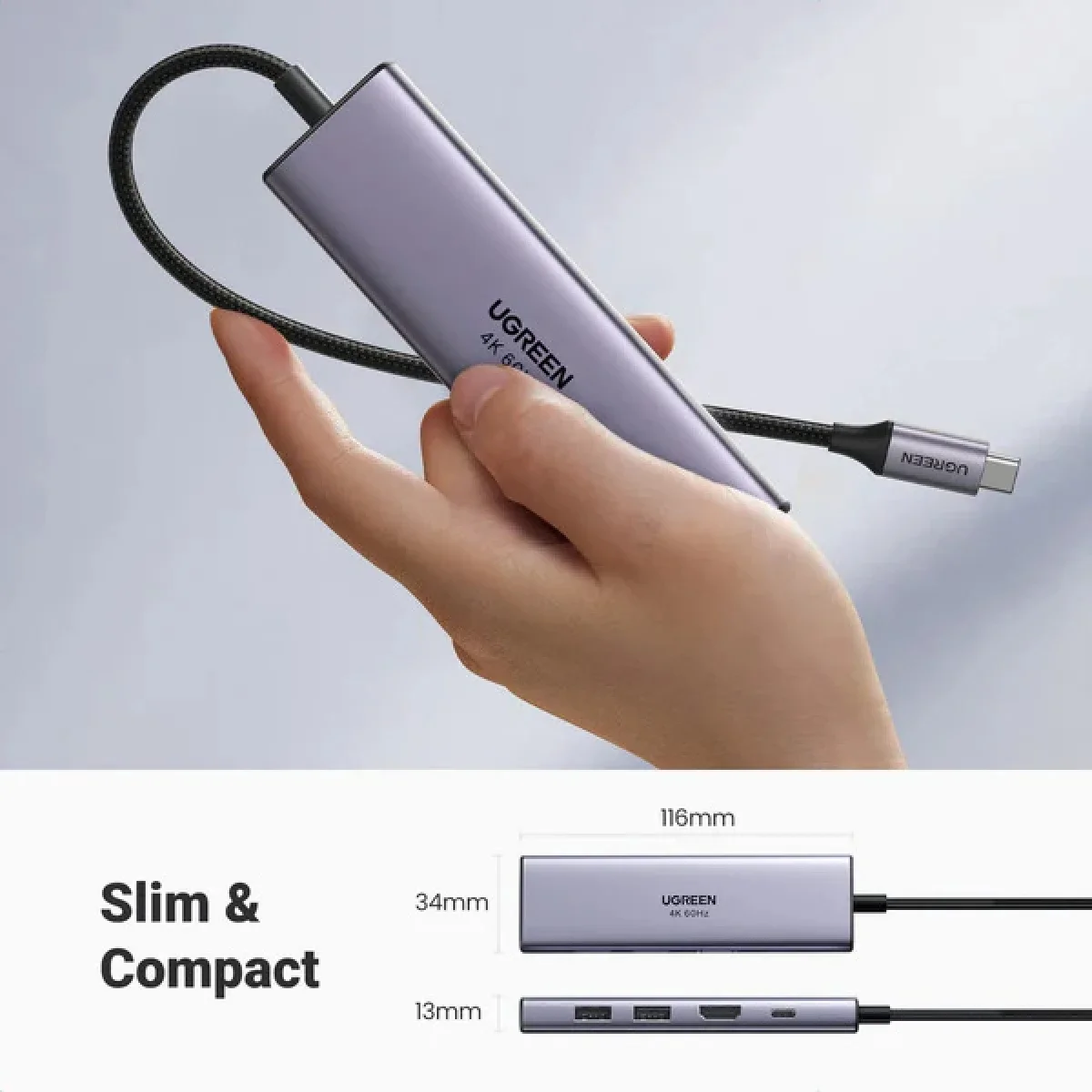 محول Ugreen USB-C ‏6 في 1 مع HDMI بدقة 4K@60Hz - Thumbnail 4