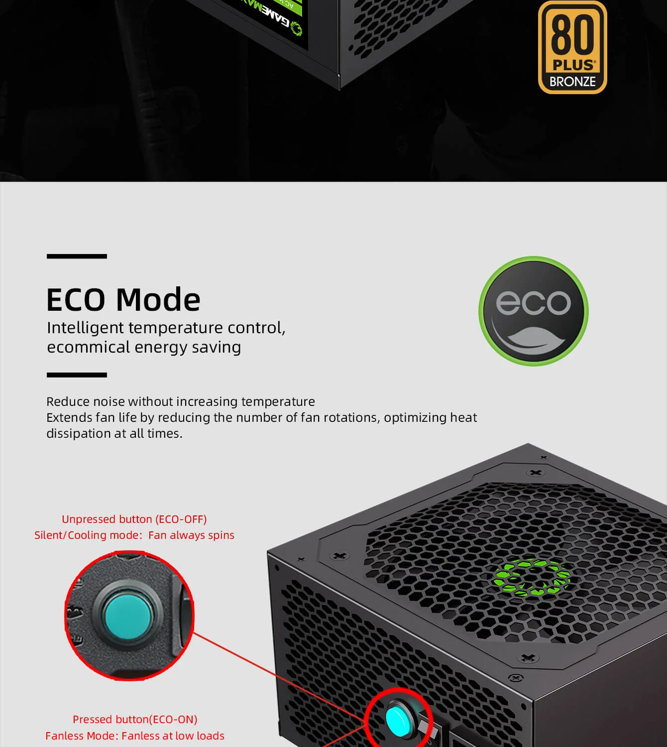 GameMax VP-600 600W 80 PLUS Bronze Power Supply with ECO Mode - Thumbnail 12