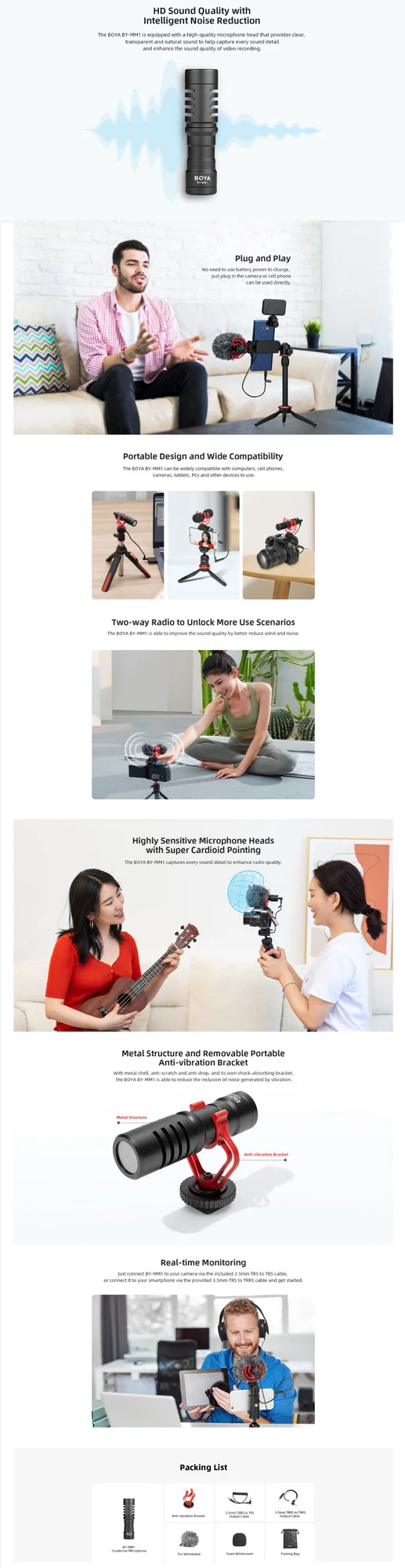 Boya BY-MM1 Universal Cardioid Wired Microphone, Plug and Play - Thumbnail 8