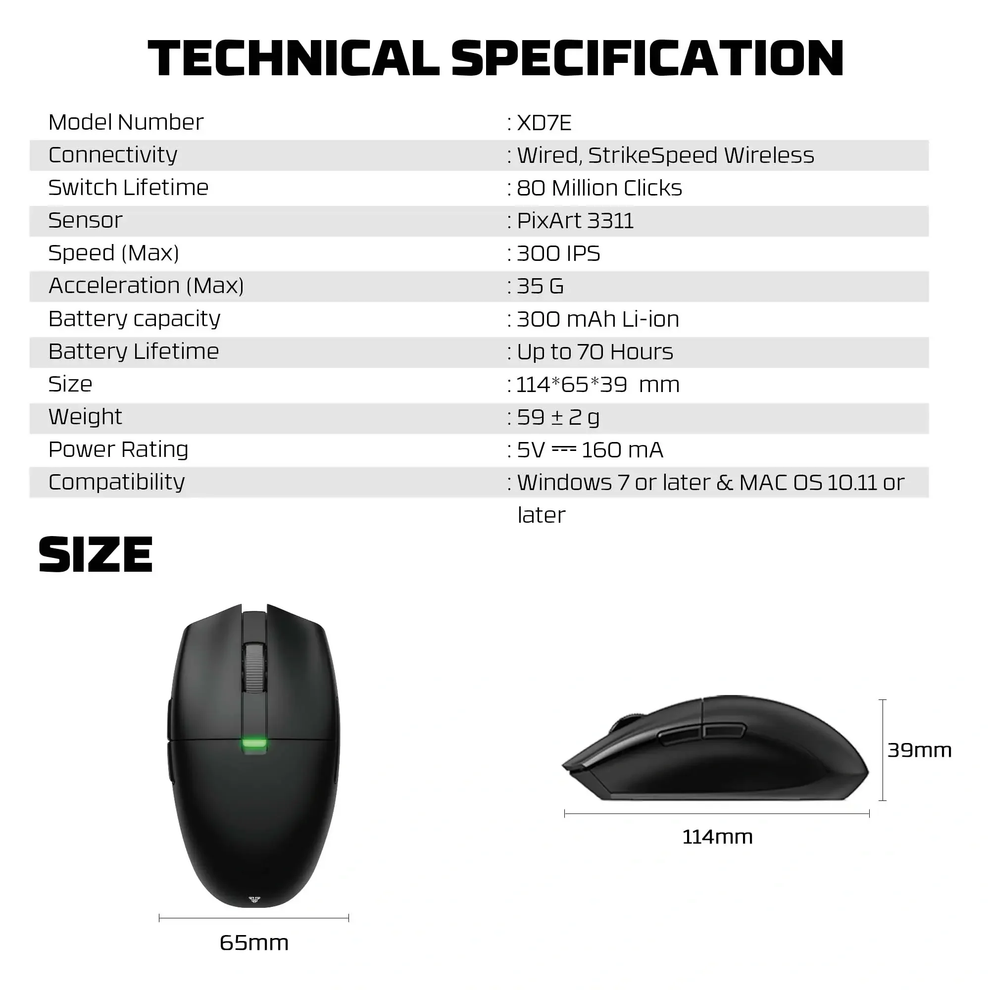 ماوس ألعاب Fantech Aria XD7E لاسلكي - أسود - Image 7