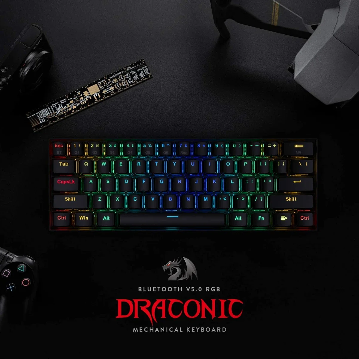 Redragon K530 Pro Draconic 60% Wireless RGB Mechanical Gaming Keyboard, 61 Keys, Brown Switches, Black - Thumbnail 8