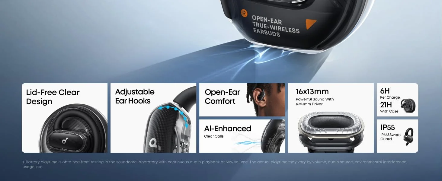 سماعات مفتوحة الأذن Anker Soundcore V40i بتقنية Bluetooth 5.4 ووقت تشغيل 21 ساعة - أسود - Image 9