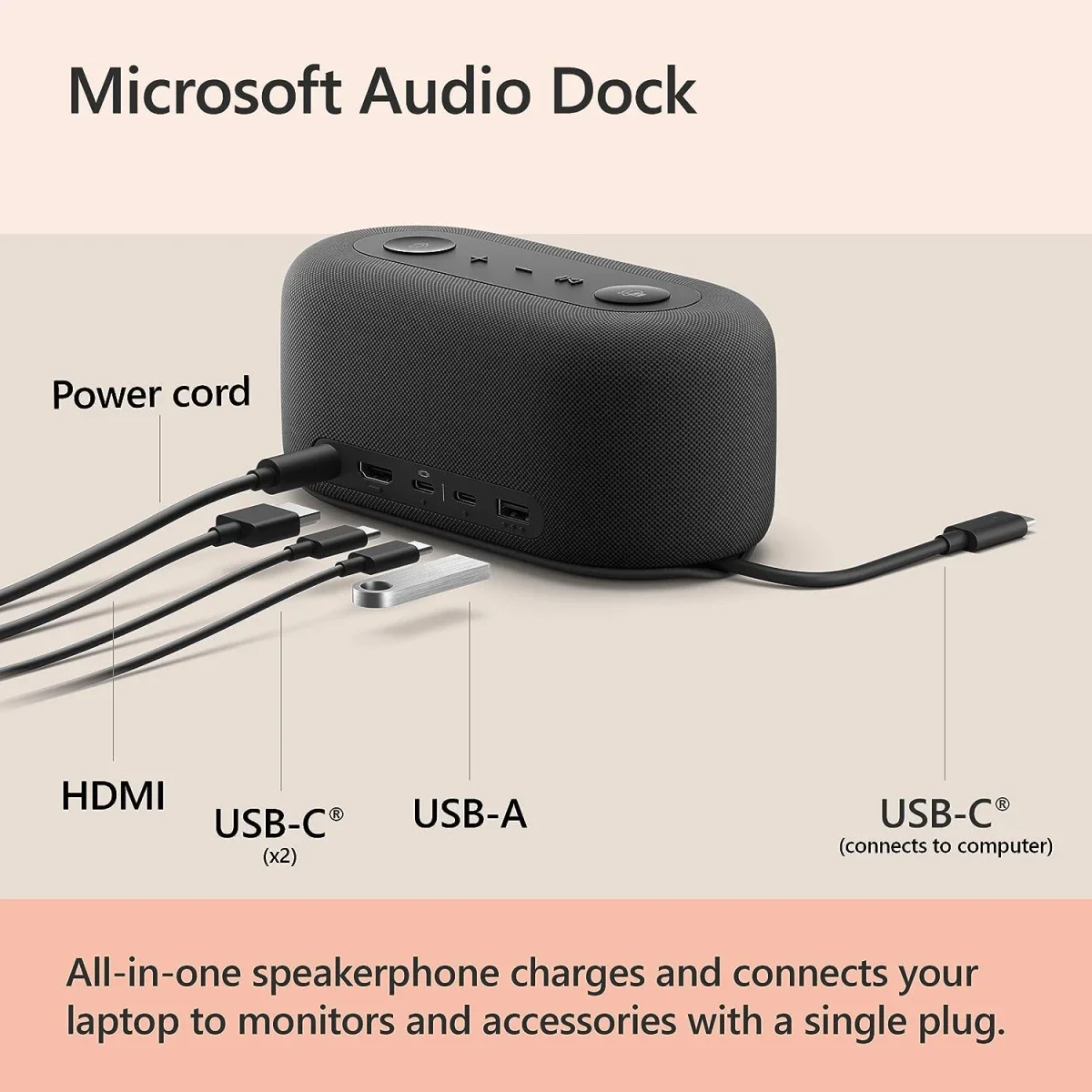 Microsoft Audio Dock Speakerphone Docking Station for Dual Display and Microsoft Teams - Thumbnail 5
