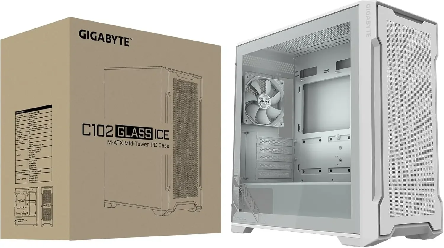 صندوق كمبيوتر GIGABYTE C102GI Glass Ice للألعاب ميد تاور أبيض - Image 8
