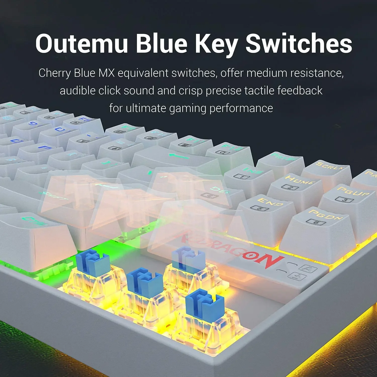 Redragon K552 Kumara White RGB Mechanical Gaming Keyboard, 87 Keys, Blue Switches - Thumbnail 10